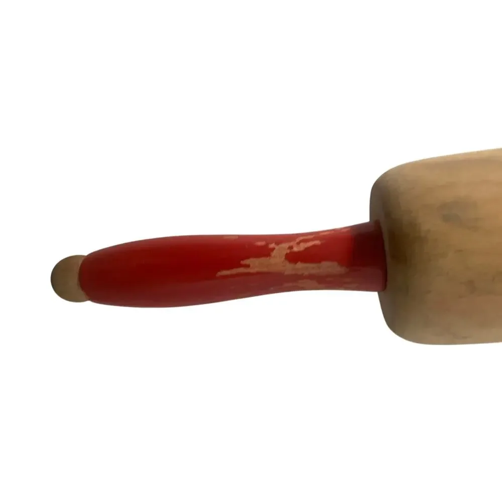 Vintage Wooden Rolling Pin Missing Paint on One Handle and All Gone on Other